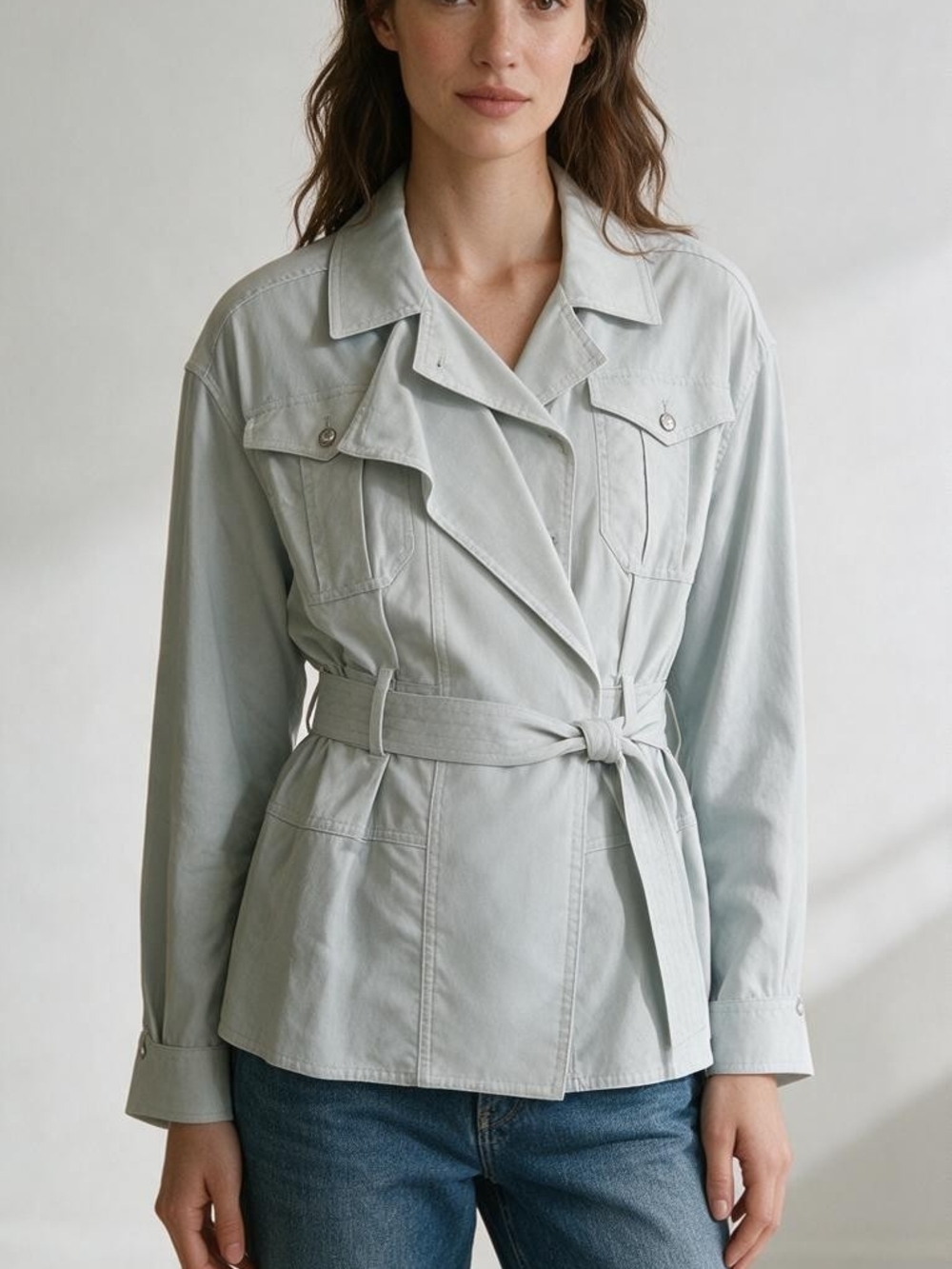Donna Karan Cotton Light Sage Utility Belted Jacket NWT Size Medium